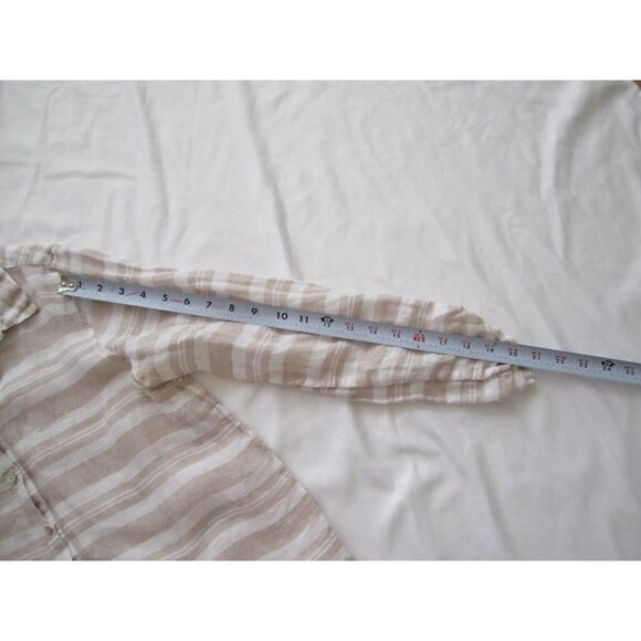 Women Cynthia Rowley 100% Linen Stripe Roll Up Sleeve Button Blouse Sz M (WB169) - Picture 6 of 9